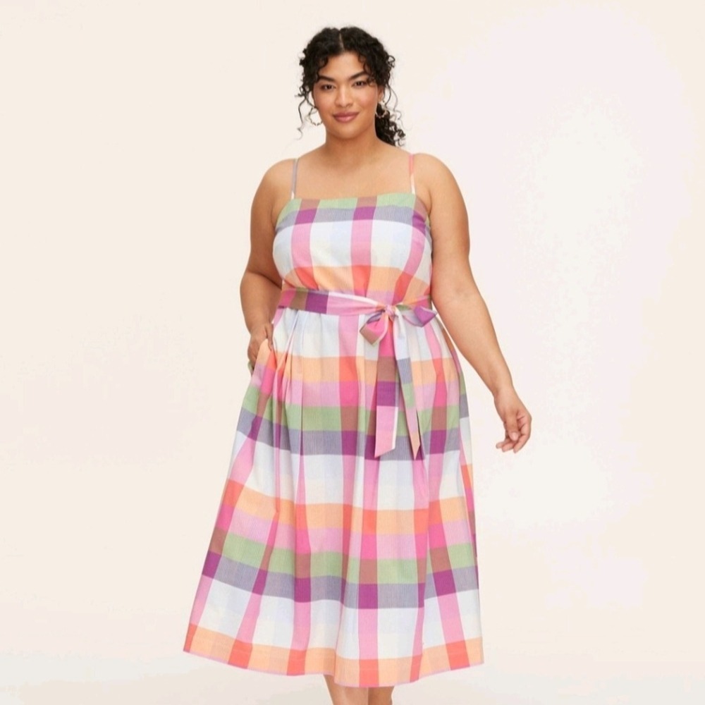 Kate Spade xTarget Plus Size Colorful Plaid Strappy Midi Sundress Belted Pockets
